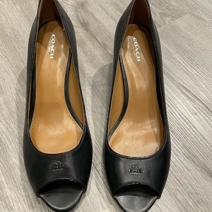 Coach Delilah Black Leather Peep Toed Heels - Size 10